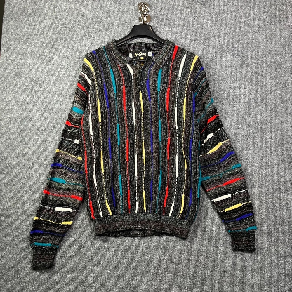 Vintage Alan Stuart Polo Sweater Men's Multicolor Textured USA Made Size XL